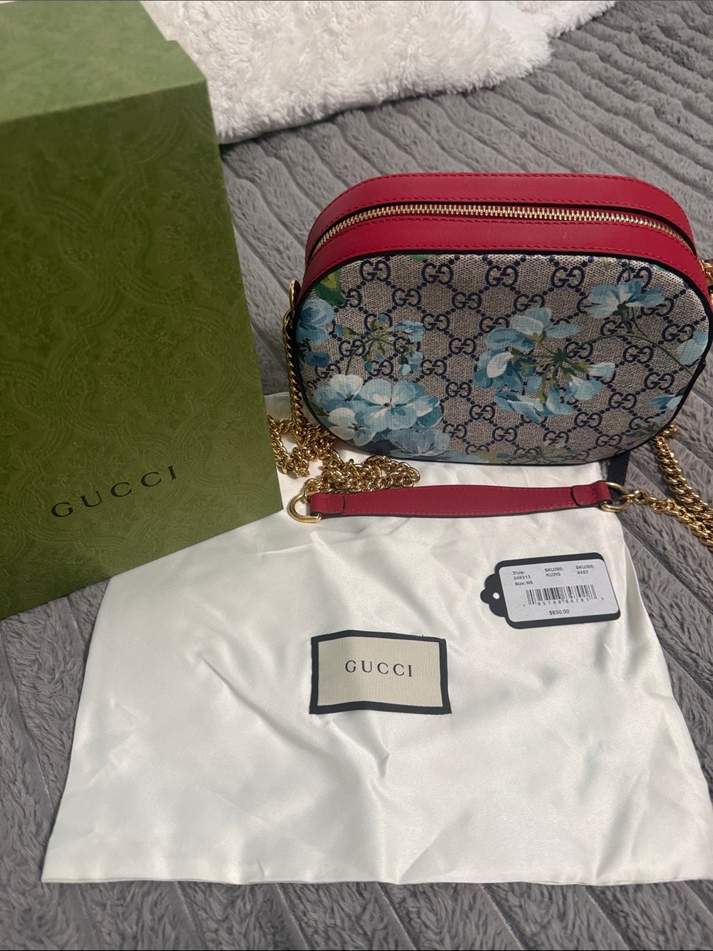 Gucci Beige GG Floral Canvas Crossbody with Pink Trim